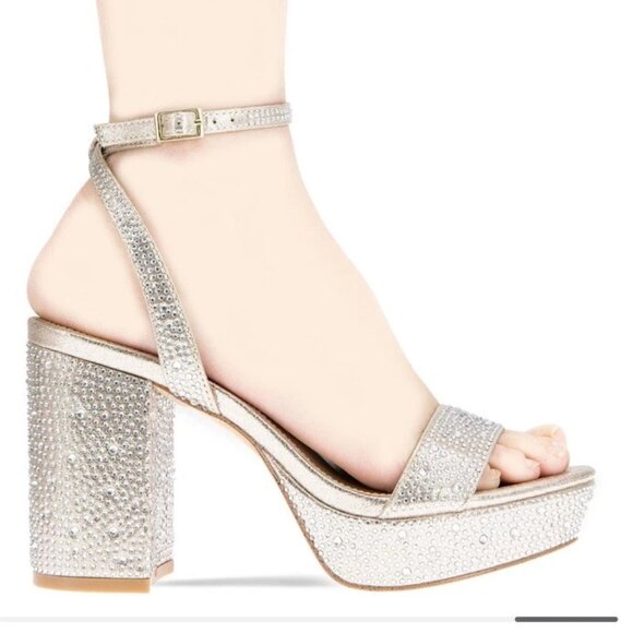 BCBGeneration "Pristal" Rhinestone Platform Sandal - Size 8 - Color Platino - Picture 1 of 13